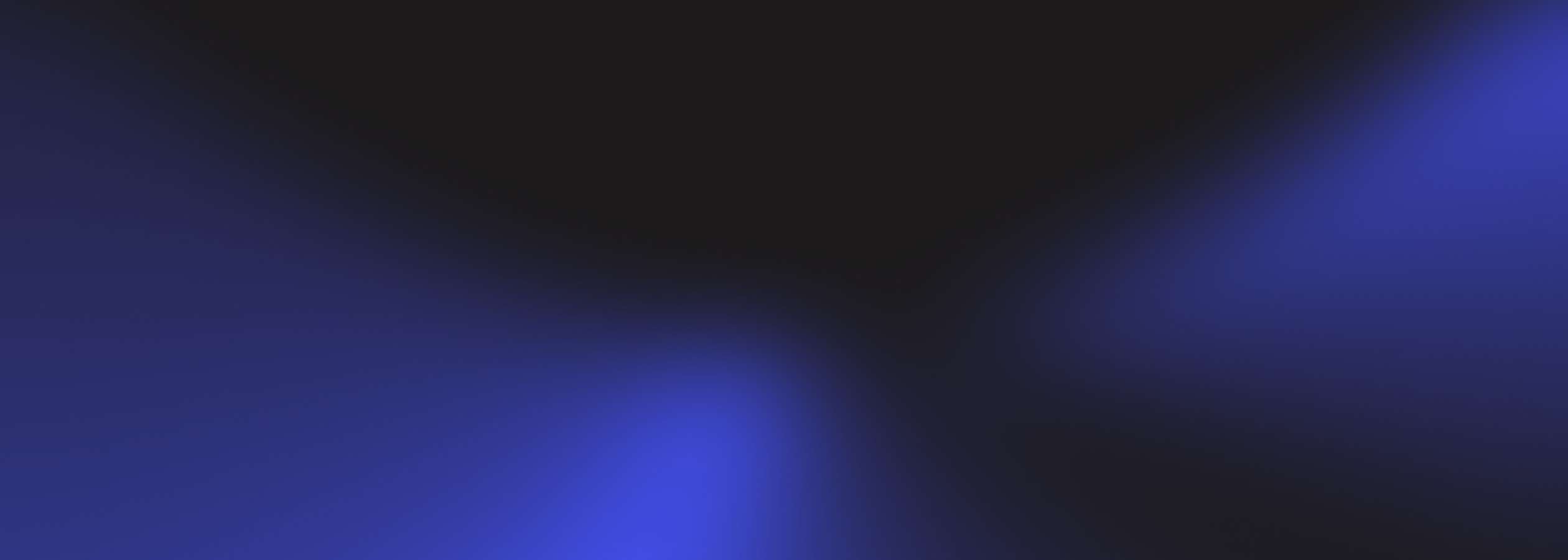 A dark abstract background with deep black at the top center, gradually blending into vibrant blue and purple light rays radiating from the bottom left and right corners.