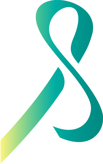 A teal and yellow gradient awareness ribbon forms a loose loop on a transparent background.