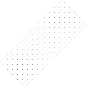 A rectangular grid of small dots on a white background, fading from blue at the bottom left to red at the top right.