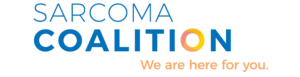 Text logo for Sarcoma Coalition. The word "COALITION" is bold, with the "O" formed by overlapping yellow and orange circles. Below, in orange text, it says, "We are here for you.
