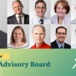 A group photo collage introduces the Medical Advisory Board for the Synovial Sarcoma Foundation, featuring 11 professionals in business or medical attire, with the foundation's logo and branding text on a colorful background.